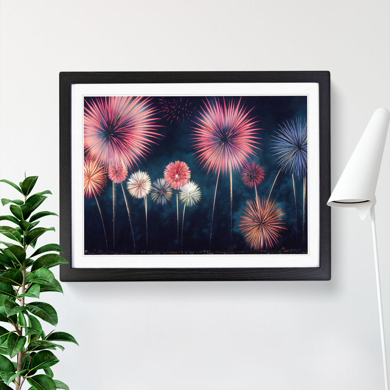Popular Fireworks - Single Picture Frame Print, Black, 34cm H x 46cm W x 2cm D