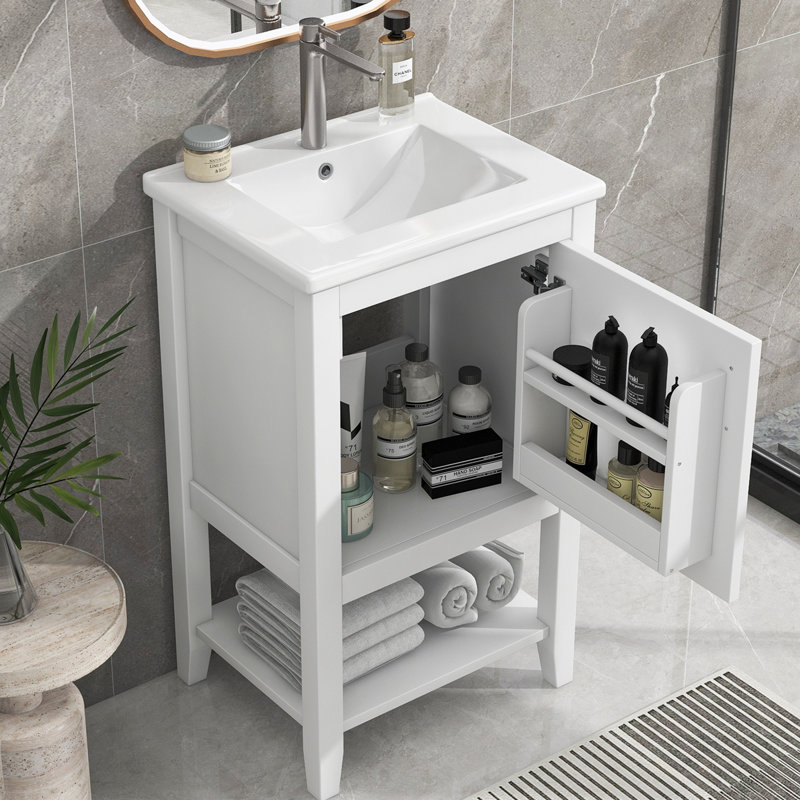 Redouane 20'' Free Standing Single Bathroom Vanity with Ceramic Top, White