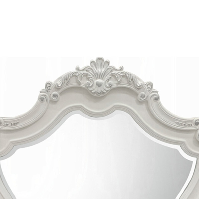 Miroir de commode Maver, 46 x 48, bords biseautés, bois sculpté blanc orné