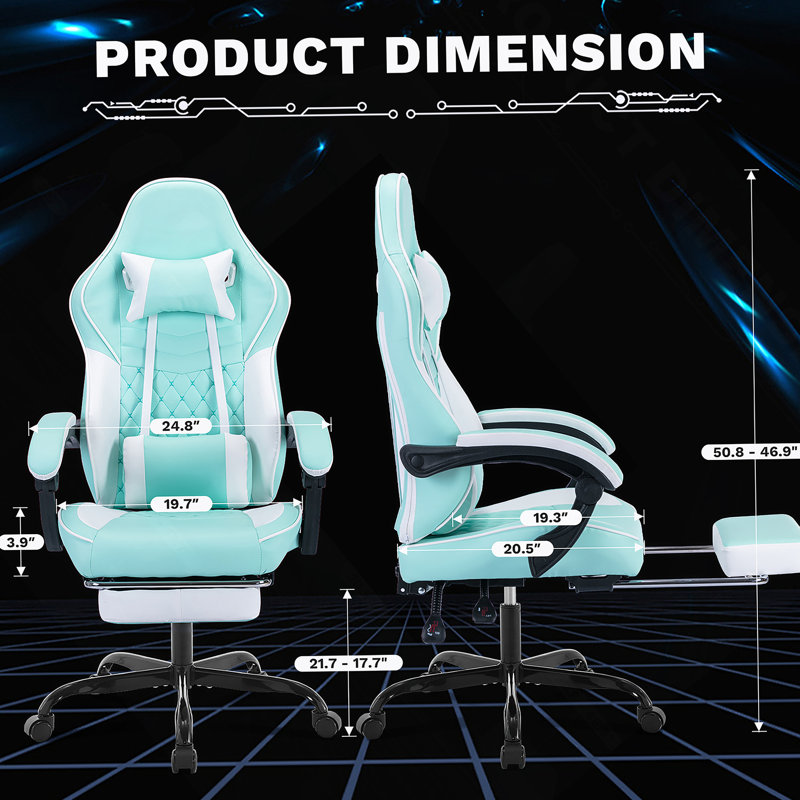 Fauteuils de jeu vidéo ergonomiques, chaises de jeu d'ordinateur avec support lombaire et repose-pieds de massage, appui-tête réglable pour ordinateur de style course pour adultes, vert