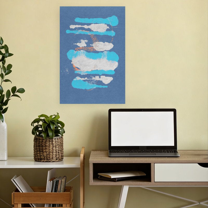 Abstrait contemporain abstrait bleu fluide, 18" H x 12" W