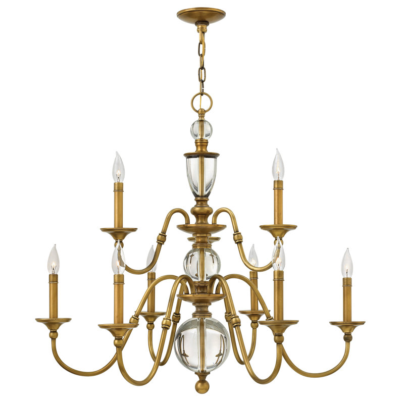 Lustre à neuf lumières avec accents en cristal Eleanor, Laiton héritage