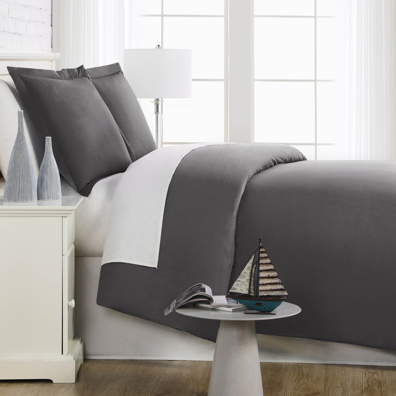 Ensemble de housse de couette en lin gris ardoise Southshore Fine Linens Southshore Basics, double literie en microfibre avec fermeture à glissière cachée et attaches d'angle, 1 taie décorative, simple / simple TG