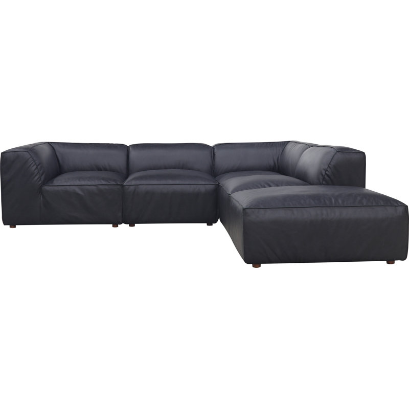 Form Astra 5 - Genuine Leather Modular Sectional with Ottoman, Tan Genuine Leather, 26" H x 112" W x 102.5" D