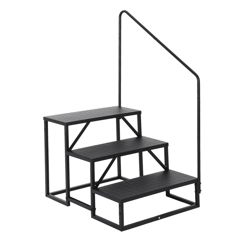 PAE Heavy Duty RV Step Stool, Carbon Steel Pool Ladder with Handrail, 660Lbs Capacity Portable Hot Tub Steps, Outdoor Mobile Stairs for Camper, Porch, SPA, and Pets (4 Step )