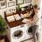 54” Washer Dryer Countertop with LED Light, Wooden Washer Dryer Topper with 2-Tier Shelves and Hanging Rod, Walnut-128907058