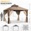 12 pi. L 12 pi. D Pavillon de jardin avec toit double en acier galvanisé, moustiquaire et rideaux inclus