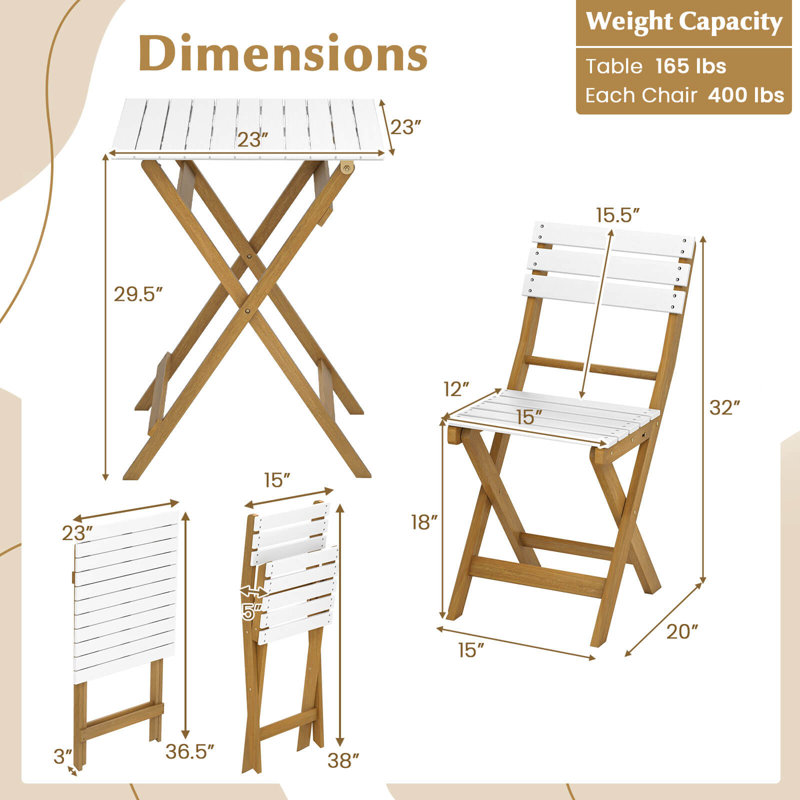 3-piece Acacia Wood Folding Patio Bistro Set With Slatted Design Small Outdoor Furniture Set