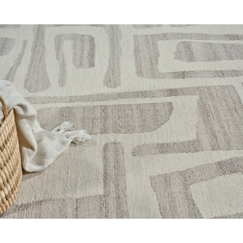 Carmel Hand Tufted Abstract Area Rug in Ivory/Beige, Rectangle 8' x 10'