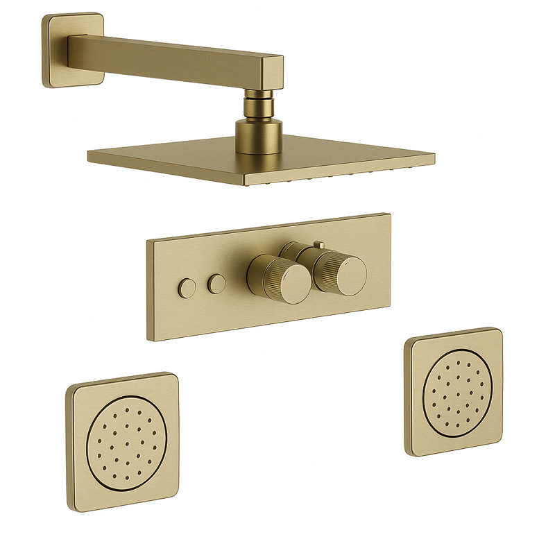 LineaBox Horizontal Square Shower System with 2-Way Diverter, 8-Inch Rain Shower Head and Two Body Sprays, Valve Included