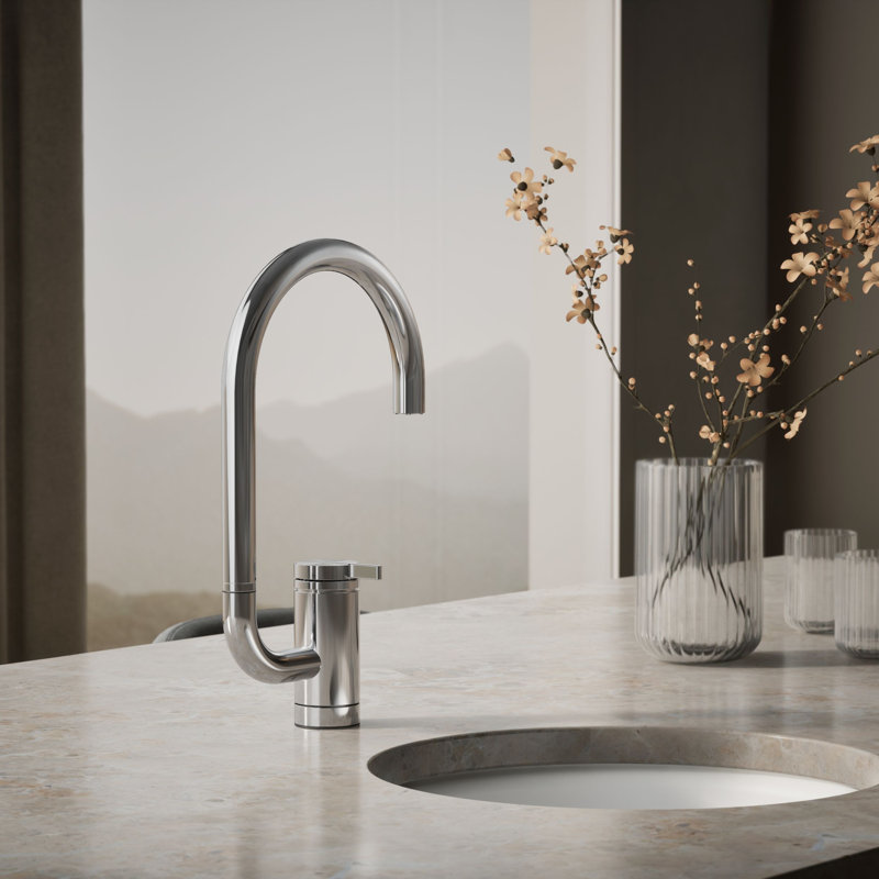 Composants Robinet de lavabo à poignée unique avec bec à portée étendue à deux fonctions, Chrome poli