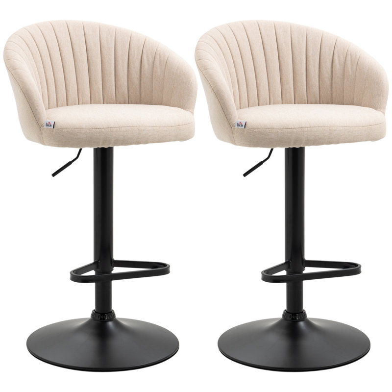 Ensemble de 2 tabourets de bar réglables pivotants, tissu tactile lin, beige
