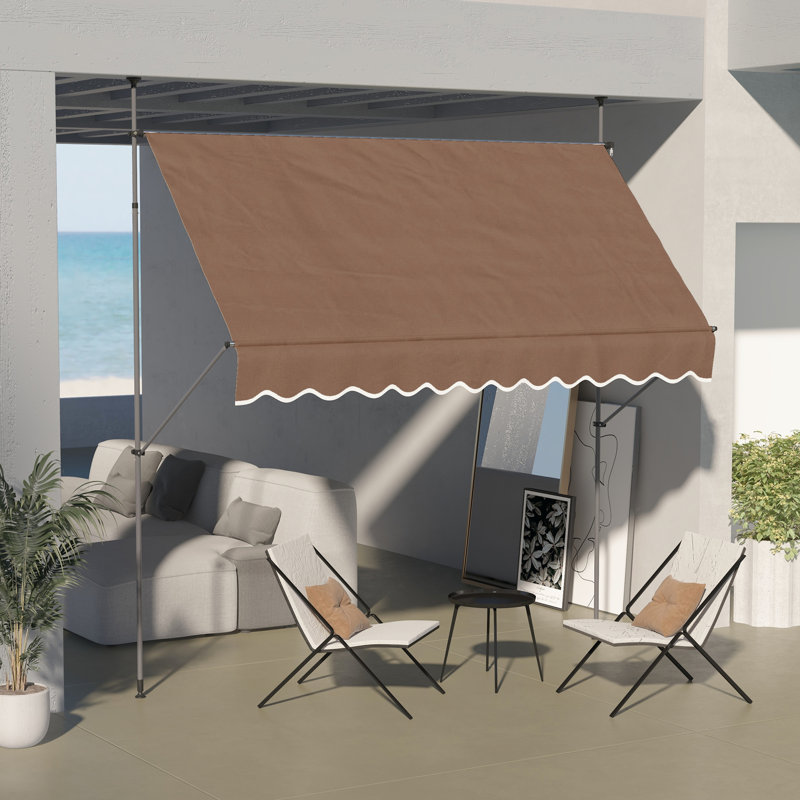 Porch Awning, 118" With Stand-up Feature And Uv30+ Canopy For Patio, Deck, Window, Door Patio Sun Shade Freestanding, , Porch, Door, Coffee