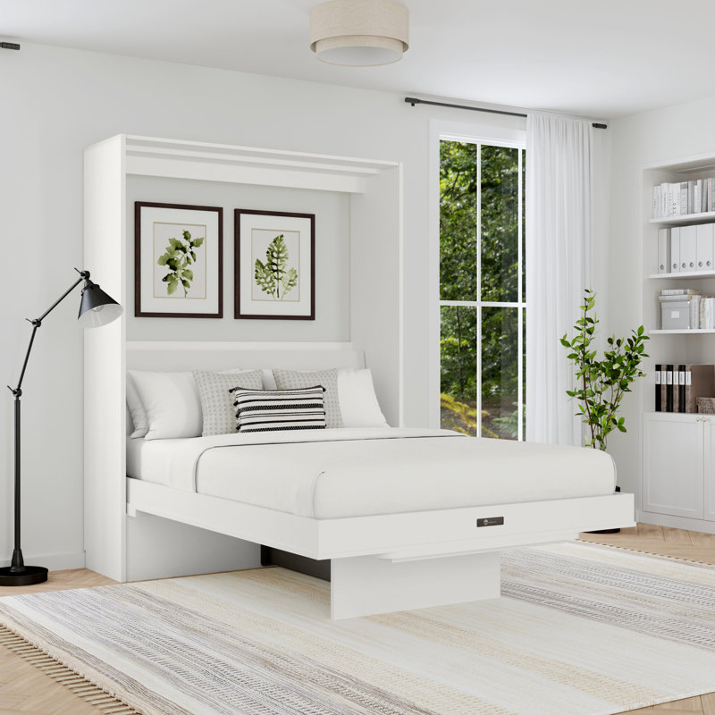 Studio Murphy Bed with Desk, White, Queen
