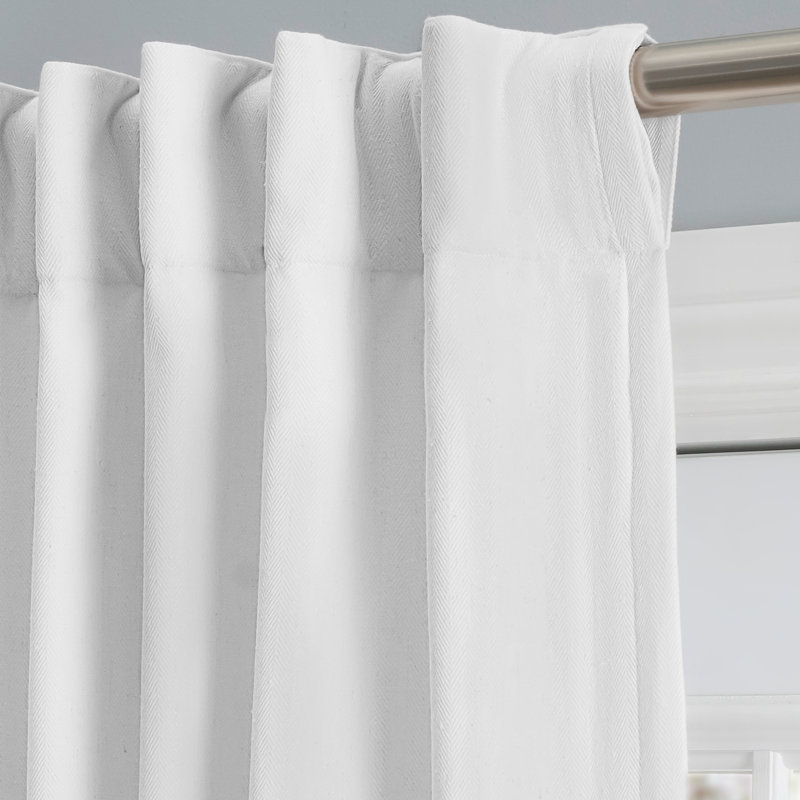Waubun 100% Sustainable Cotton Blend Chevron Texture Unlined Light Filtering Rod Pocket Panel, White, 48" W x 84" L
