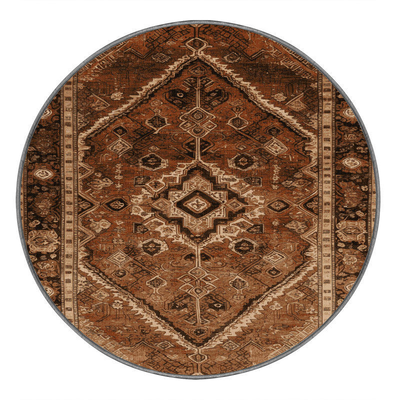 Tapis brun turc lavable à la machine, Rond 3 pi