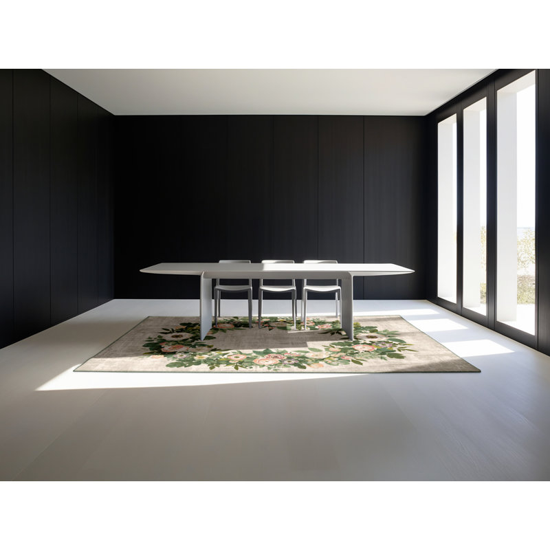 Machine Washable Dyal Easter Modern & Contemporary Abstract Rug in Beige – SageGreen Binding, 7x10
