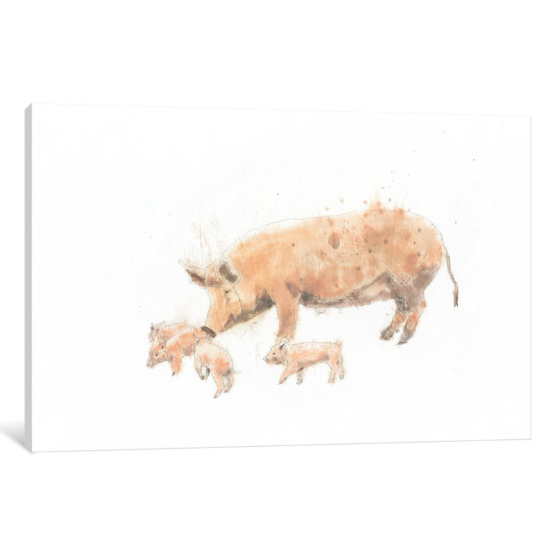 «Pig and Piglet», impression sur toile tendue, H 8 po x l 12 po x P 0,75 po, Toile tendue, Pas de tapis