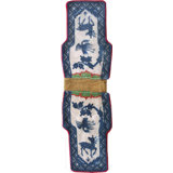 Small Ivory Blue Antique Chinese Horse Saddle Cover Wool Rug