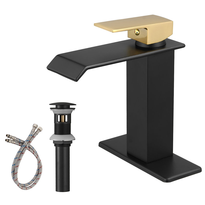 Almeta Single Hole Bathroom Faucet, Matte Black/Gold, Yes