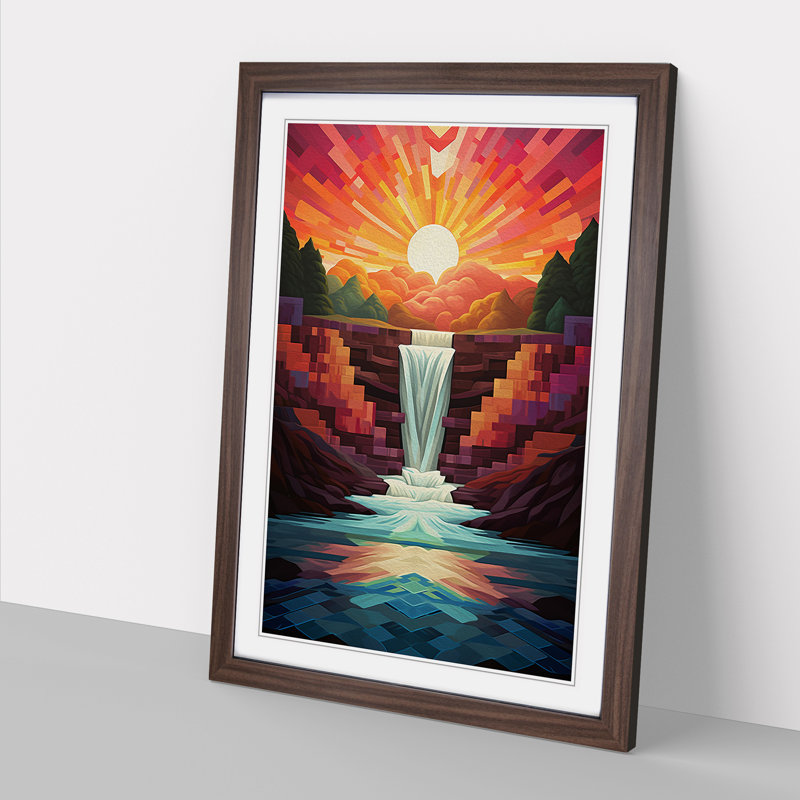Waterfall Geometric Art - Framed Print, 46cm H x 34cm W, Walnut Framed