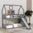 Twin Over Twin House Bunk Bed With Convertible Slide, Wood Low Bunk Bed Frame With Guardrails-1078763761