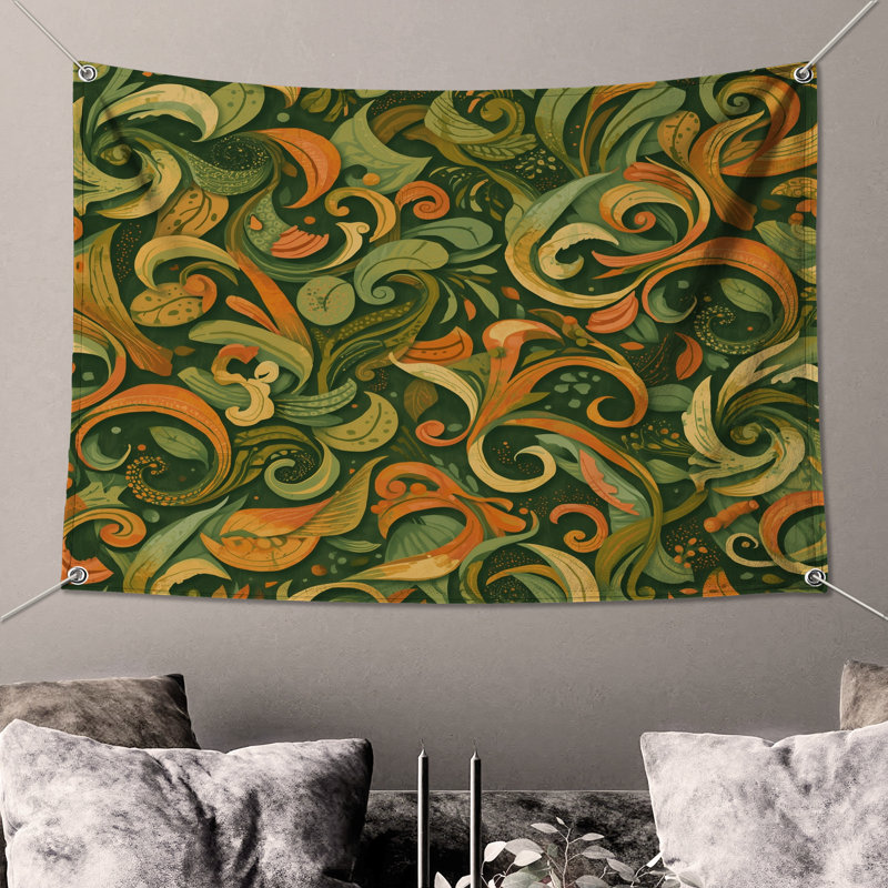 Tapisserie murale à motif tourbillon complexe - décoration murale florale, 104 po H x 88 po avec 4 œillets