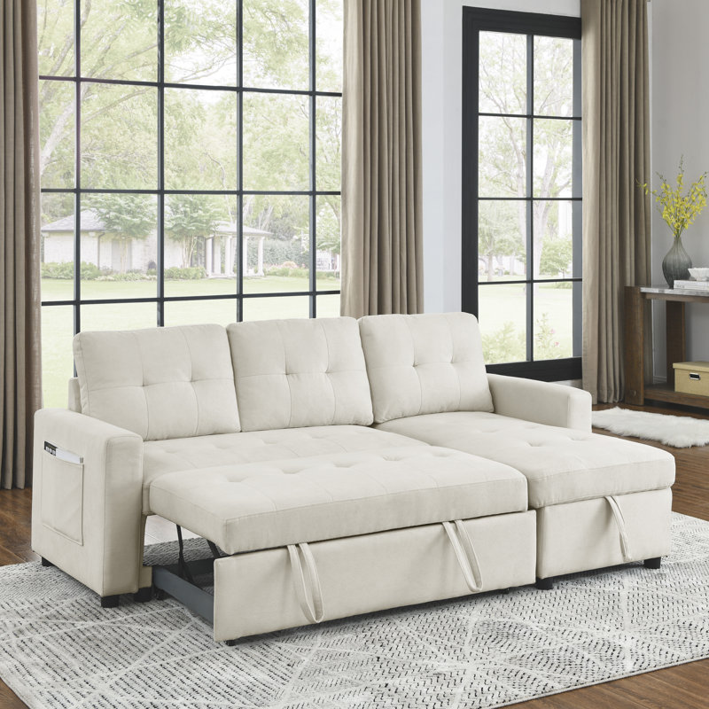 Koa Sleeper Sofa Bed Reversible Sectional Couch with Storage, Beige Fabric