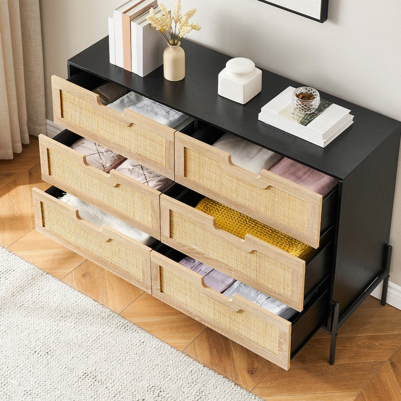 modern farmhouse 6-drawer dresser Garvee Modern Farmhouse 6 Drawer Dresser Wide Wooden Chest Deep Storage Metal Handles Bedroom Hallway Entryway Oak White