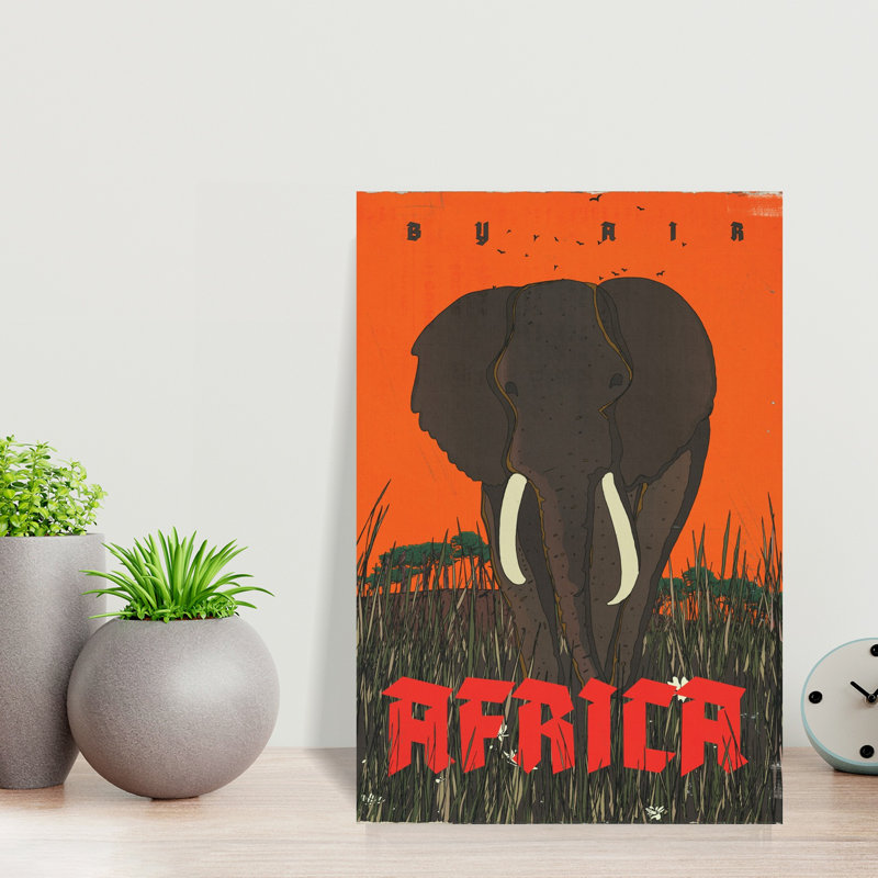 Art mural rétro, safari africain, nature, faune, 18" H x 12" W