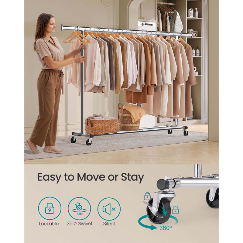 Bonville Adjustable Rolling Clothing Rack, Silver