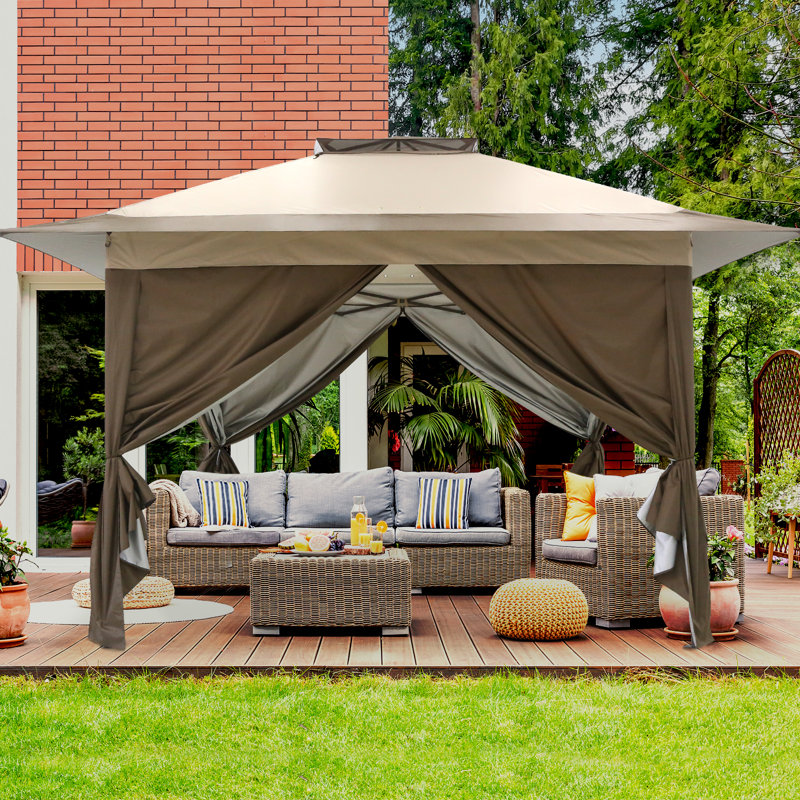 13 Ft. W x 13 Ft. D Powder Coated Steel Patio Gazebo, Beige