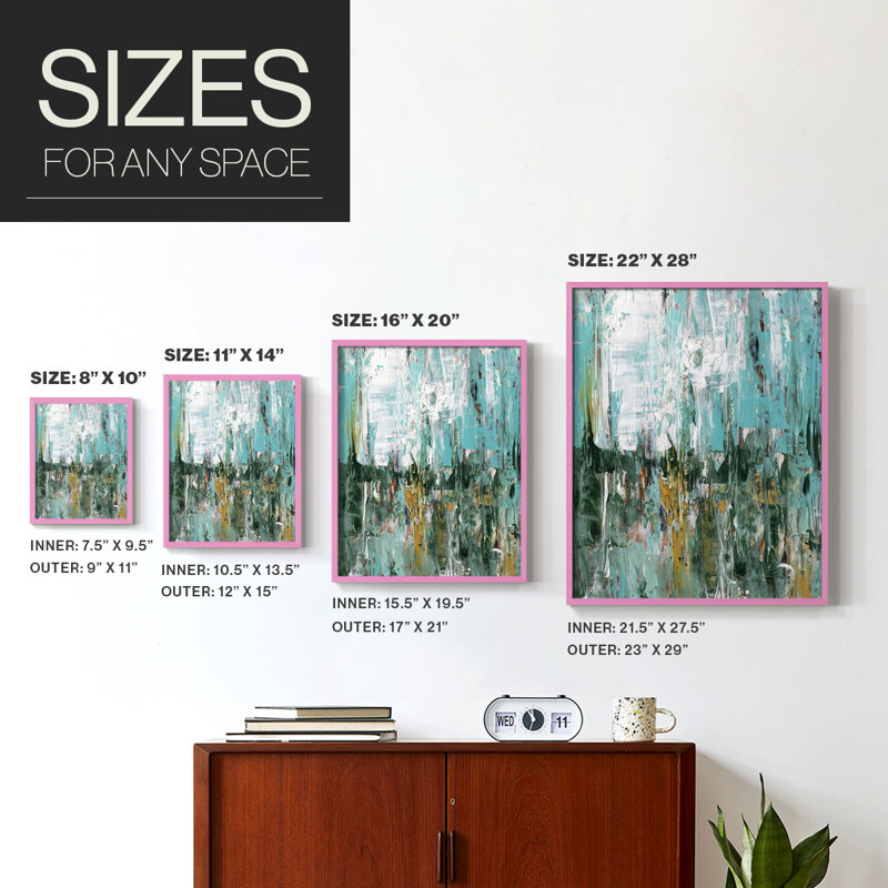 «Abstract Turquoise Forest I», reproduction encadrée - bois massif, Rose, H 30 po x l 24 po