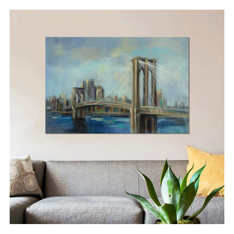 « brooklyn bridge », reproduction sur toile, H 18 po x l 26 po x P 1,5 po, Toile avec cadre noir, Pas de tapis