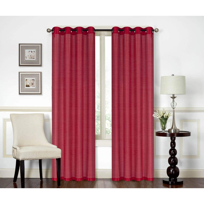 Mattingly Faux Silk Semi-Sheer Grommet Window Curtain Panel, Red, 54" W x 95" L