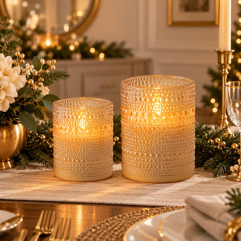 Ensemble de bougies colonne sans flamme 2 pièces avec télécommande et minuterie
