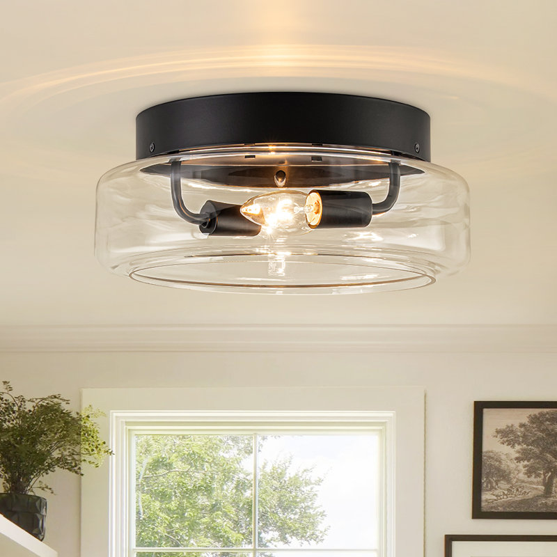 Plafonnier encastré avec abat-jour en verre transparent moderne 2 lumières