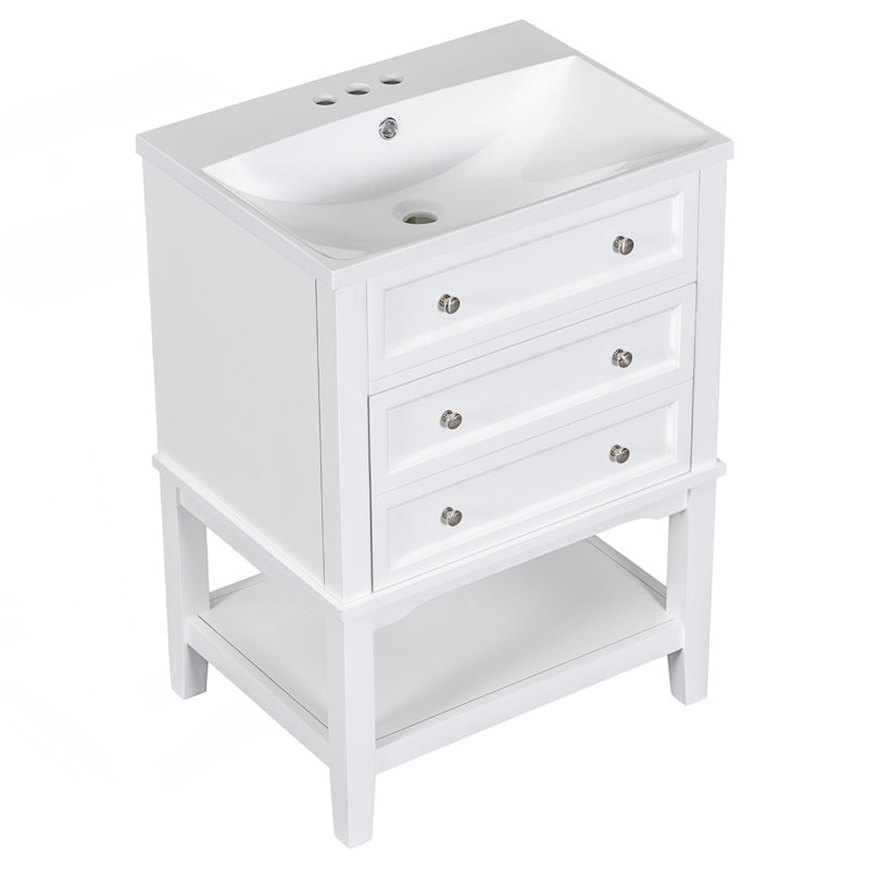Meuble-lavabo de salle de bain avec lavabo, armoire de rangement avec tiroir et tablette ouverte