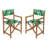 Cukor Coastal Acacia Wood Folding Outdoor Director Chairs, Green/White Polyester Fabric Seat & Teak Brown Frame for Patio, Deck & Balcony