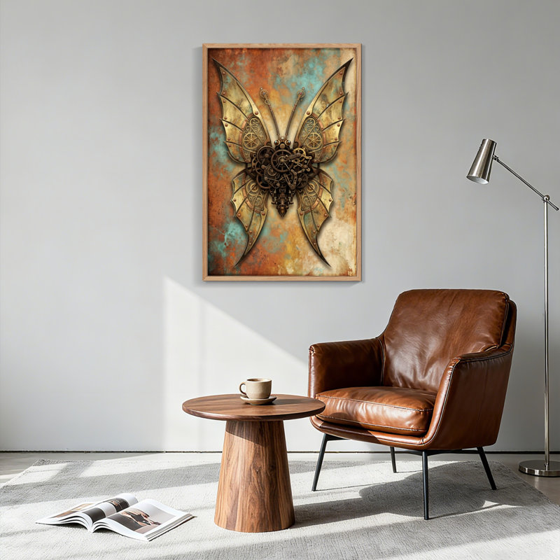 Ensemble de 1 tableau mural sur toile papillon steampunk, 48"H x 36"W, Naturel