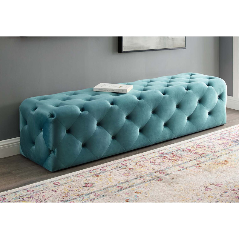 Banc de hall d'entrée capitonné Modway Amour, Bleu mer, H 16,5 po x l 72 po x P 19 po