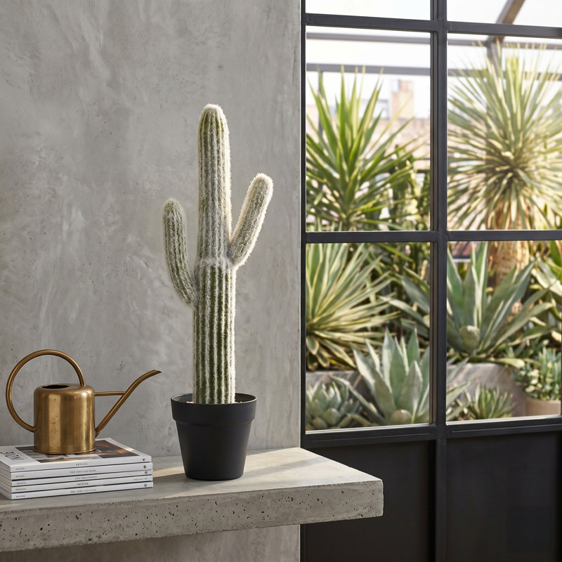 8x5x24.5"H Artificial Saguaro Cactus in Black Pot