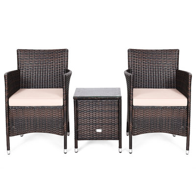 3-Piece Outdoor Rattan Wicker Furniture Set, Beige