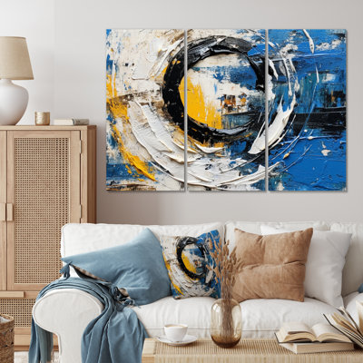 «Blue White Cubist Fusion», reproduction de toile tendue 3 pièces