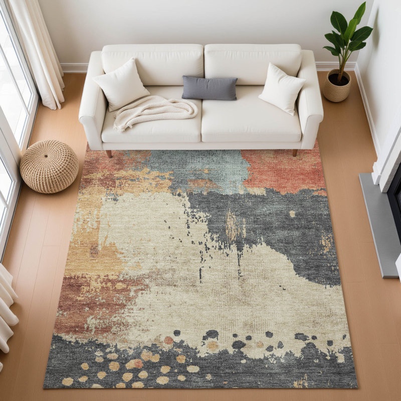 Premium Machine Washable Pinkston Abstract Rug, Rectangle 2'6" x 3'10"
