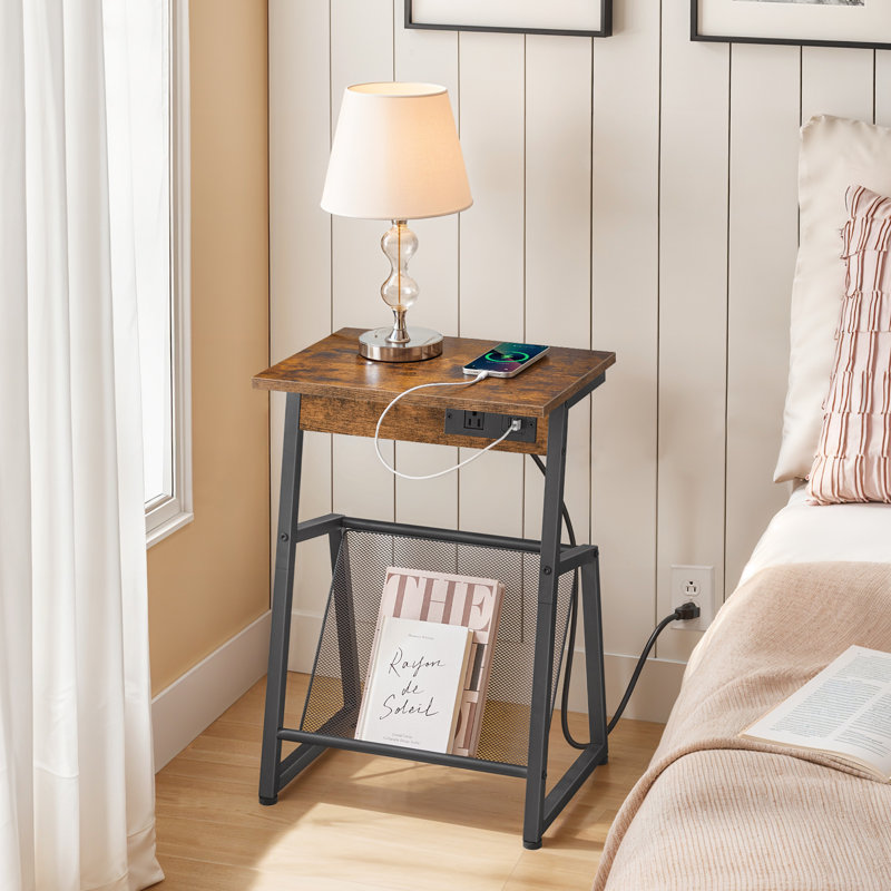23.6" C Table End Table with Charging Station and Magazine Rack