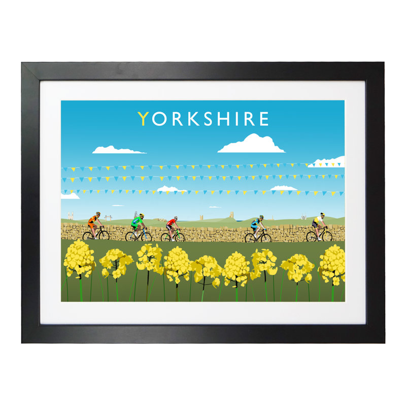 Yorkshire Cycling 1 Piece Wall Art, 33.5 cm H x 43.5 cm W x 2.2 cm D, Black Wood Frame