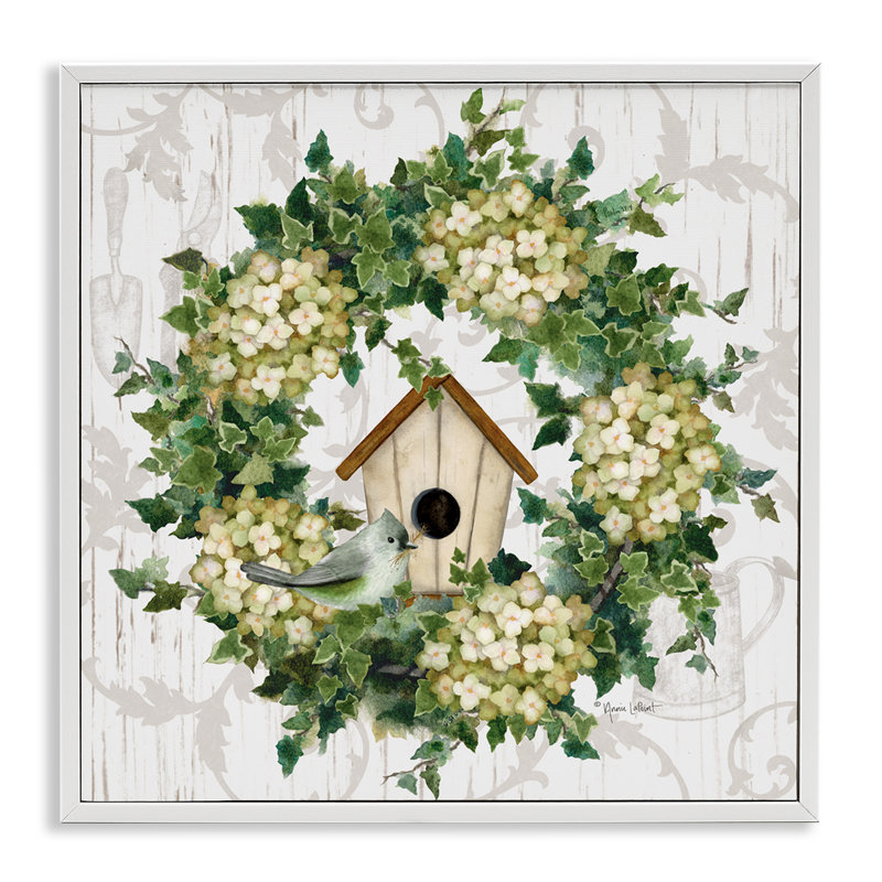 Art printanier à giclée encadrée par Birdhouse, Estampe numérique encadrée blanc bord de mer, H 17 po x l 17 po