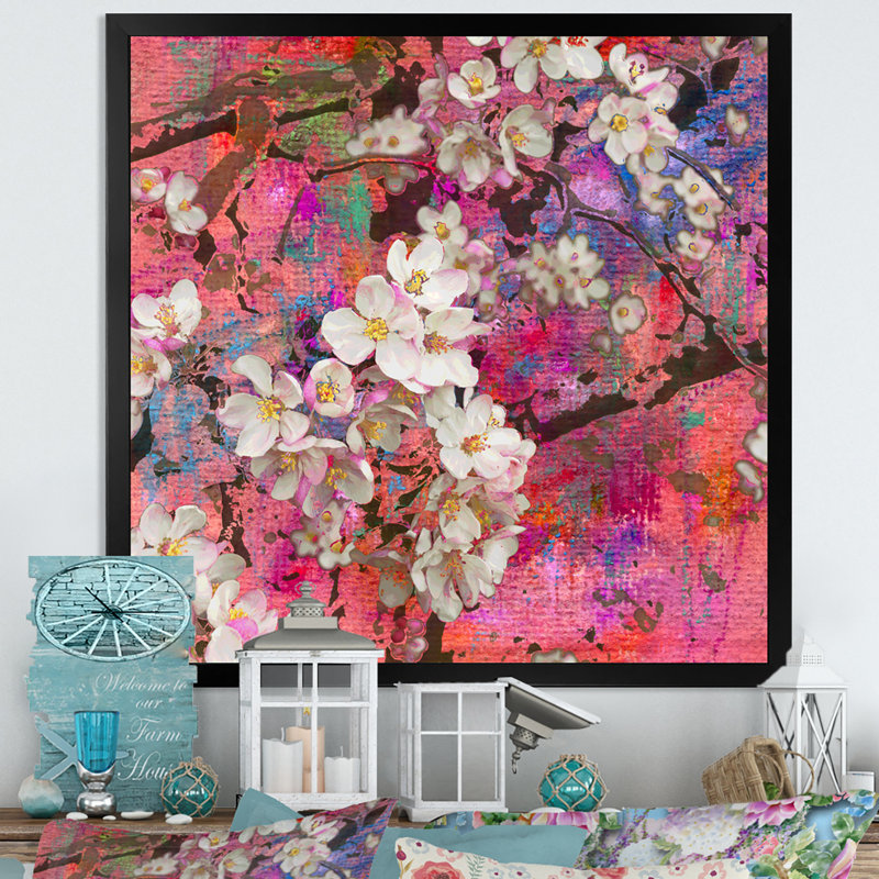 Blossoming Apple Tree II - Traditional Canvas Wall Art, Black Picture Framed, 16" H x 16" W x 1" D