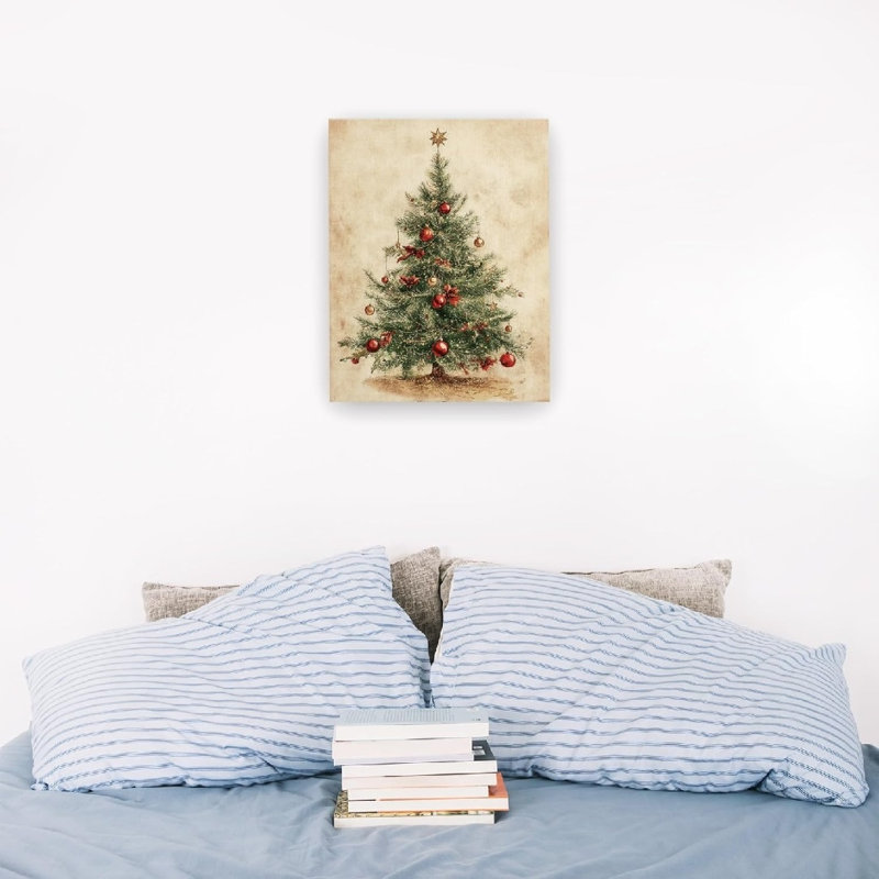 Arbre de Noël rustique neutre, thème de l'hiver, art mural non encadré, 16 x 20